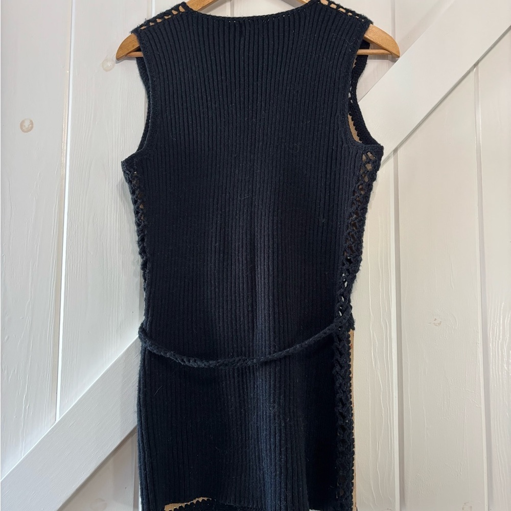 Vintage 70s Tarri Boho Leather Floral Crochet Knit Vest Hippie Folk Festival M - Picture 5 of 12